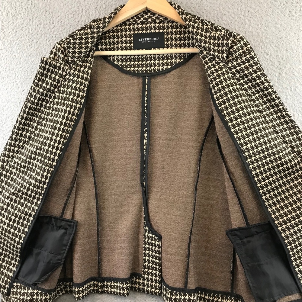LIVERPOOL LOS ANGELES Womens Houndstooth Blazer Jacket Size S Button Brown - Picture 6 of 10